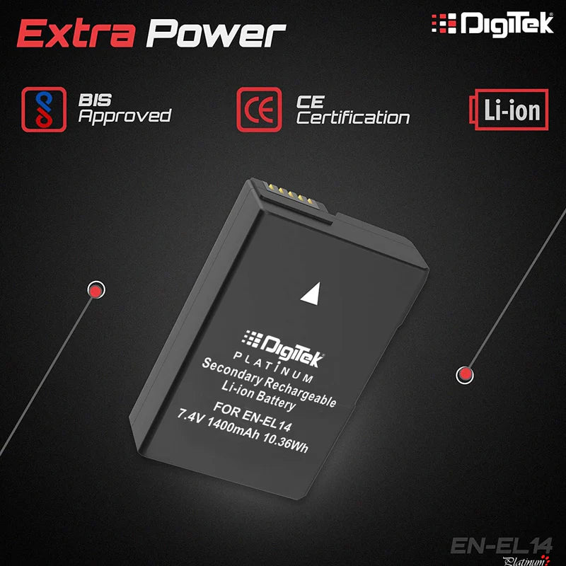 Digitek ENEL14 Platinum 1400mAh Rechargeable Li-ion Battery for Nikon DSLR Cameras