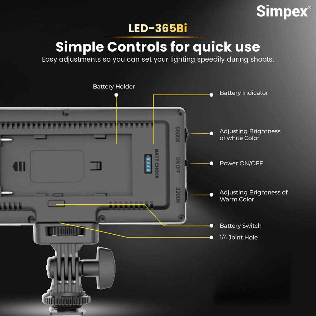 Simpex LED-365 Ultra Slim On-Camera Pocket LED | Hot Shoe Mount for DSLR Mirrorless Photography