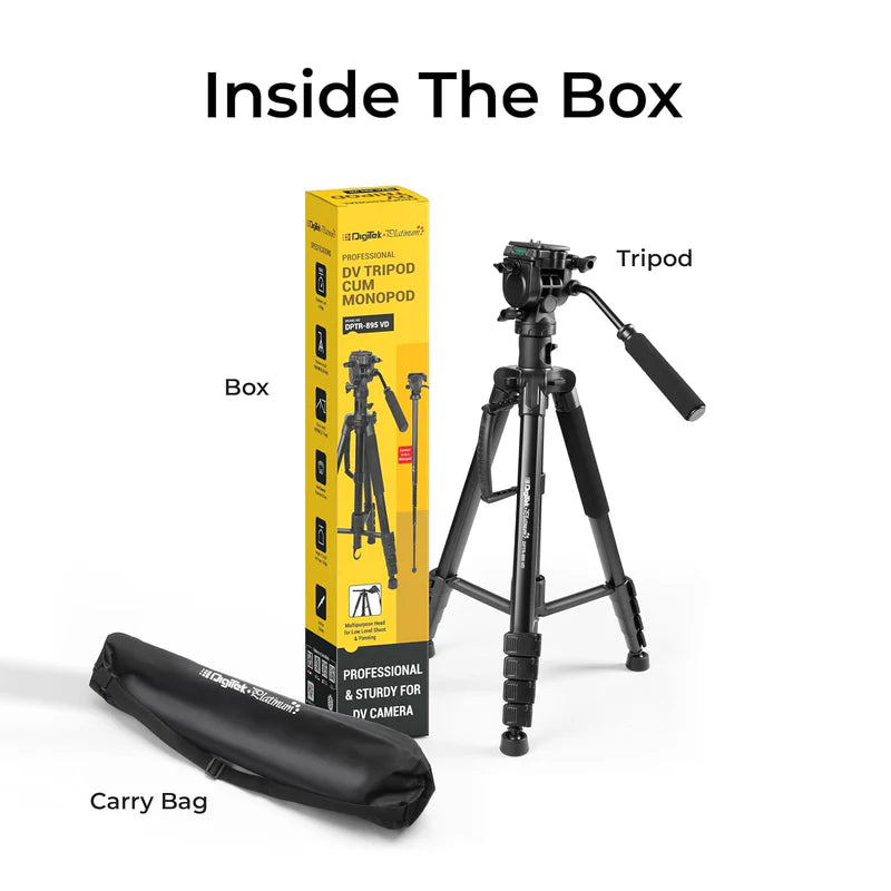 Digitek DPTR-895 VD 195cm Professional Tripod Cum Monopod | 5kg Load, 5-Section, Pan Head, Low Level Shooting for DSLR DV Camera