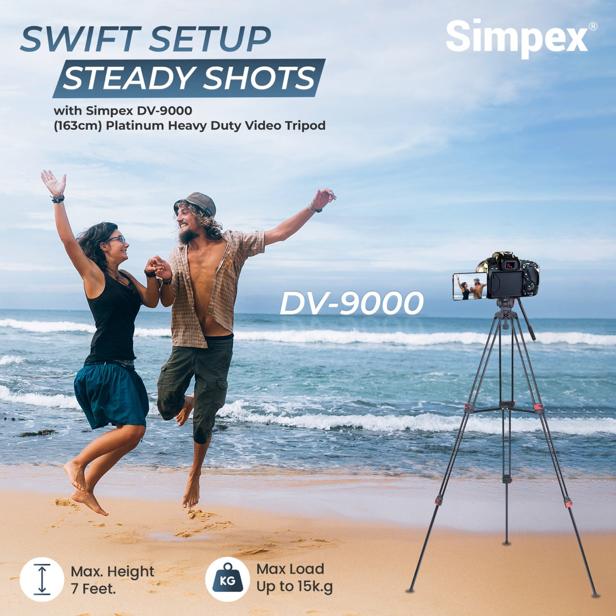 Simpex DV-9000 Professional Heavy Duty Video Tripod | Fluid Video Head for DSLR Camera Videography