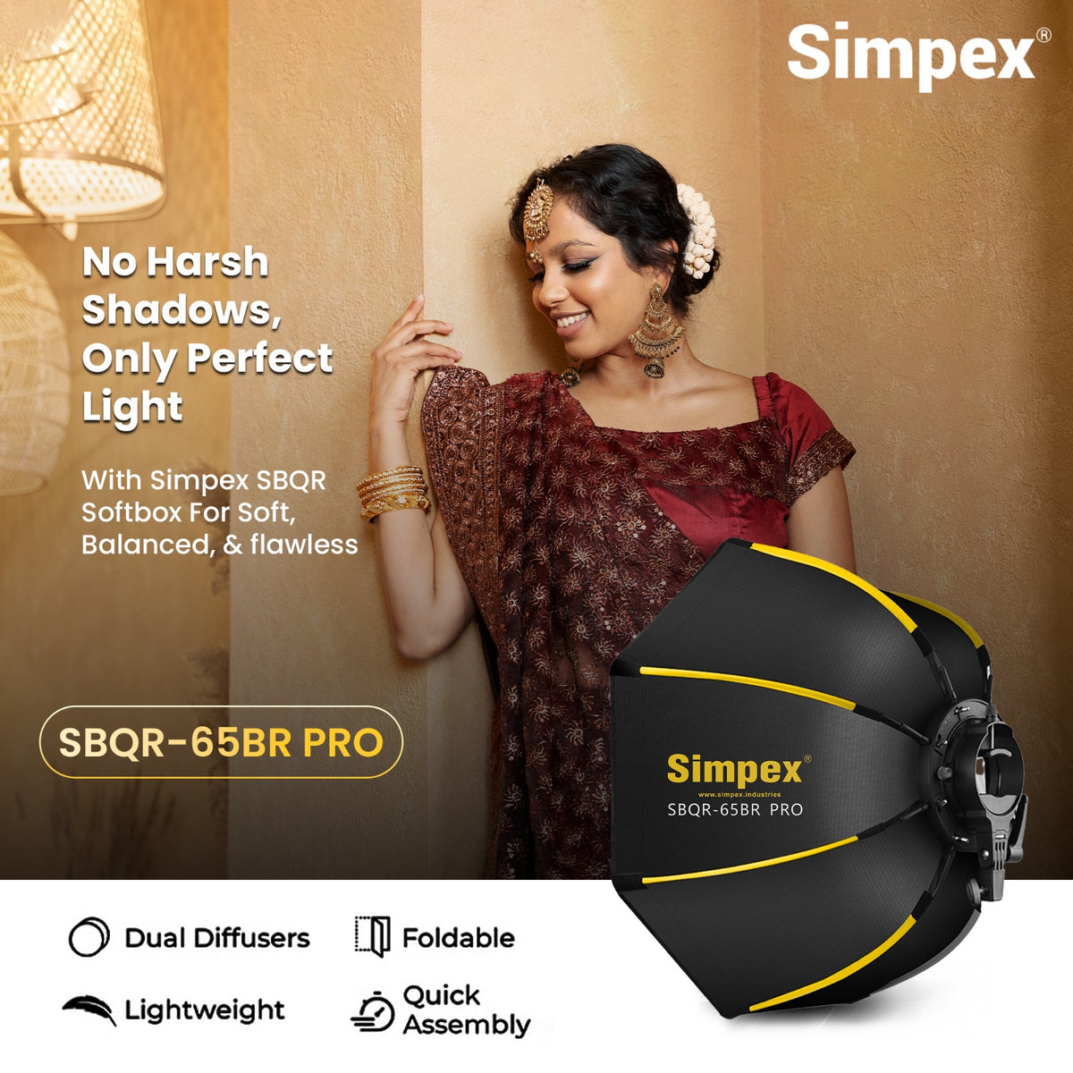 Simpex SBQR-65 65cm Lightweight Portable Softbox | Quick Release Studio Photography for flash and bowens without grid