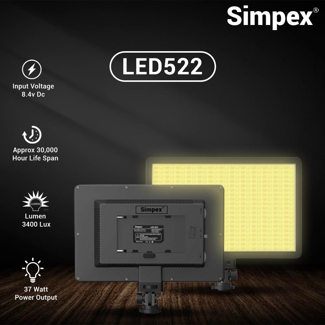 Simpex LED-522 Professional 34W Bi-Colour Video Light | Adjustable CCT for Photography Videography
