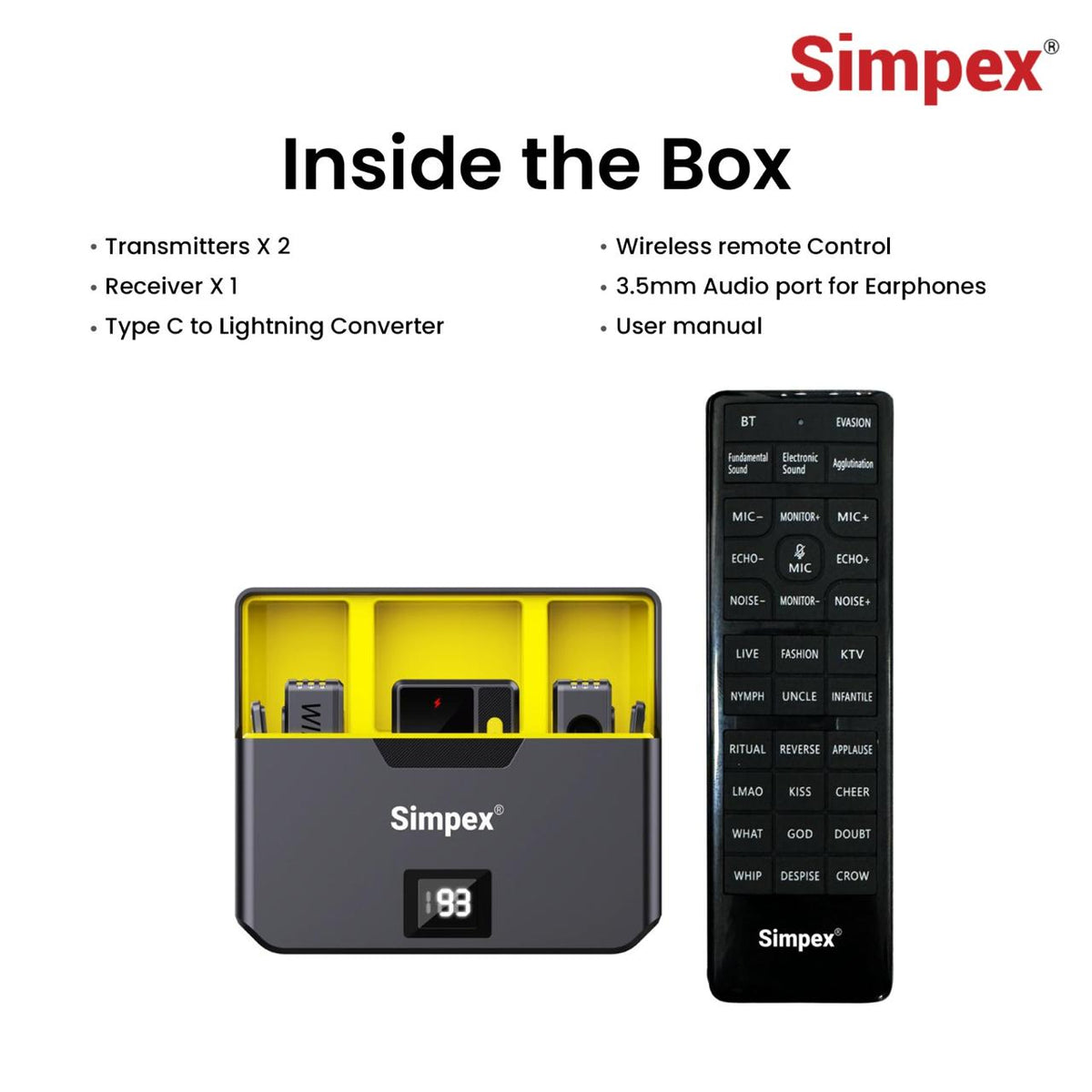 Simpex Mic-072 Wireless Microphone System | Remote Control, Noise Cancellation for Video Photography