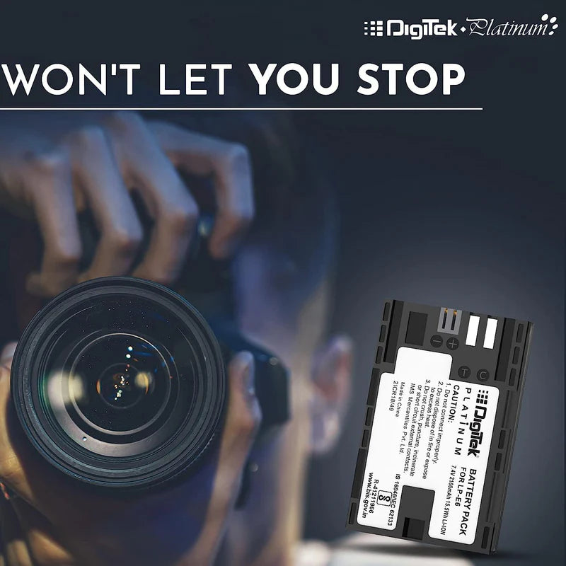 Digitek LP-E6 Platinum 2100mAh Rechargeable Li-ion Battery for Canon DSLR Cameras
