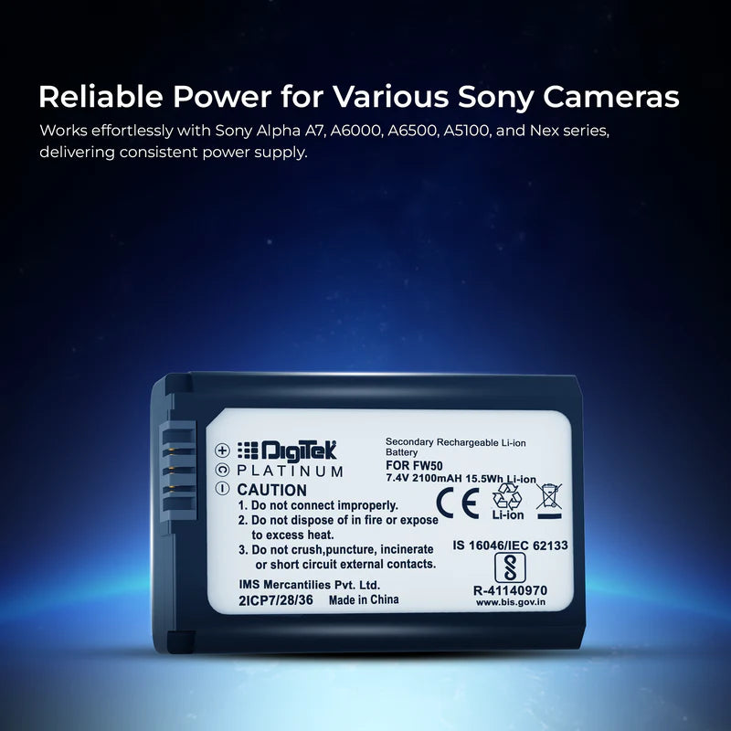 Digitek Platinum FW-50 Rechargeable Li-ion Battery for Sony Mirrorless DSLR Cameras