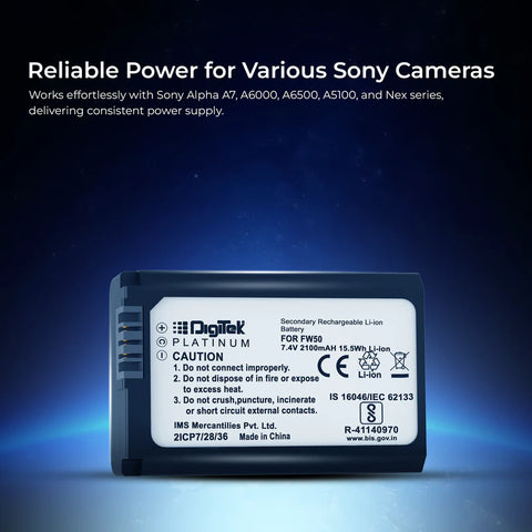 Digitek Platinum FW-50 Rechargeable Li-ion Battery for Sony Mirrorless DSLR Cameras