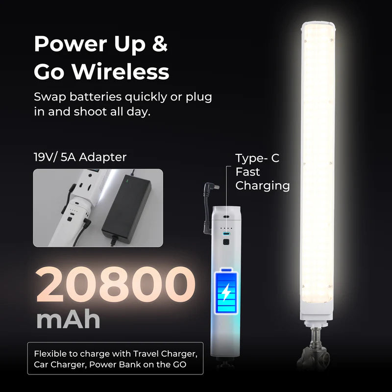Digitek DSL-1000 RGB 100W Portable Handheld LED Stick Light Wand | 10000LM, CRI 97+, 20800mAh, 0-360 HSI, Professional Video Light