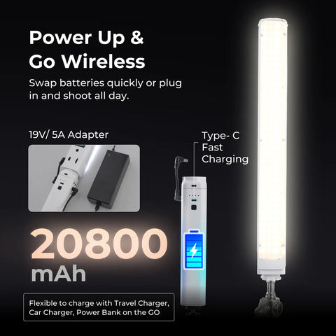 Digitek DSL-1000 RGB 100W Portable Handheld LED Stick Light Wand | 10000LM, CRI 97+, 20800mAh, 0-360 HSI, Professional Video Light