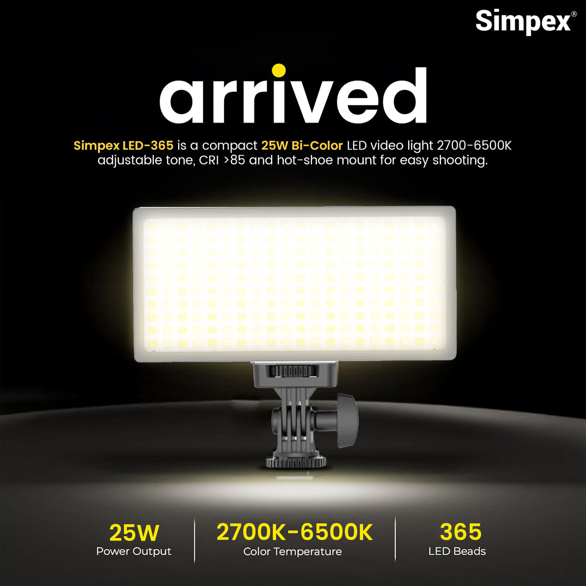Simpex LED-365 Ultra Slim On-Camera Pocket LED | Hot Shoe Mount for DSLR Mirrorless Photography