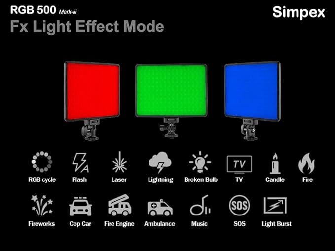 Simpex RGB-500 Mark 3 Professional LED Series | Full RGB Bi-Colour CRI 95+ for Photography Videography