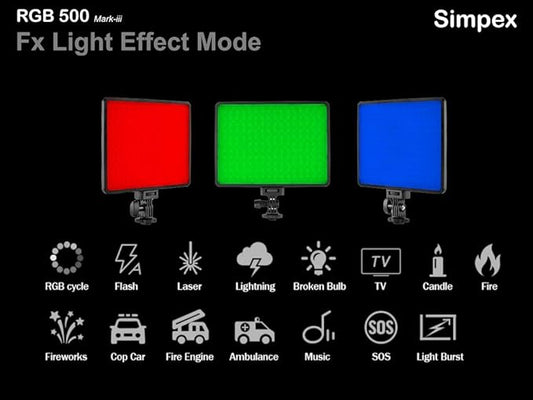 Simpex RGB-500 Mark 3 Professional LED Series | Full RGB Bi-Colour CRI 95+ for Photography Videography