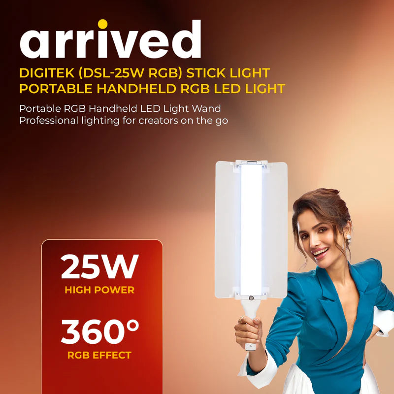 Digitek DSL-25W RGB Stick Light Portable Handheld LED Light Wand | 39 Effects, Barn Door, 2700K-12000K, Remote Control, Carry Bag