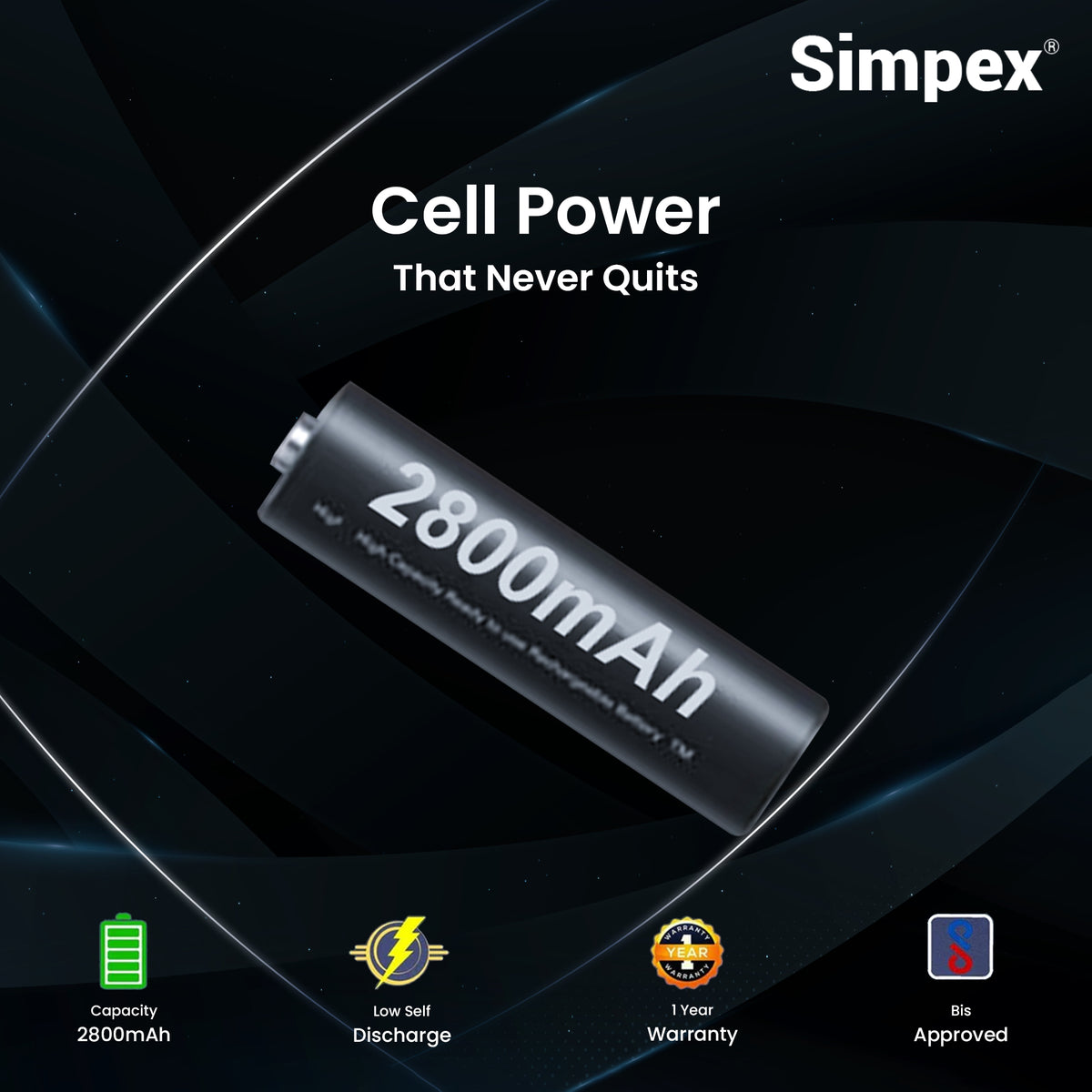 Simpex AA 2800mAh NiMH Rechargeable Batteries | High Capacity for Camera Flash Speedlite Wireless Trigger