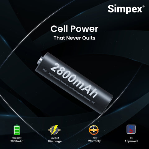 Simpex AA 2800mAh NiMH Rechargeable Batteries | High Capacity for Camera Flash Speedlite Wireless Trigger