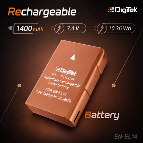 Digitek ENEL14 Platinum 1400mAh Rechargeable Li-ion Battery for Nikon DSLR Cameras