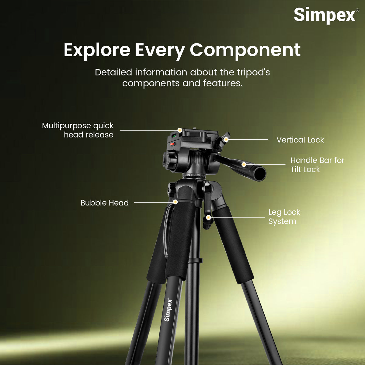 Simpex 890 PRO Platinum Aluminium Lightweight Tripod | Professional Support for DSLR Mirrorless Camera