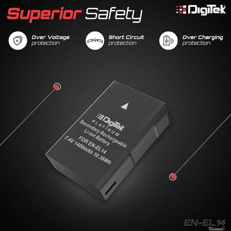Digitek ENEL14 Platinum 1400mAh Rechargeable Li-ion Battery for Nikon DSLR Cameras