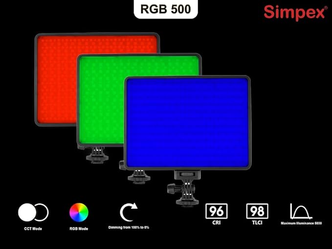 Simpex RGB-500 Mark 3 Professional LED Series | Full RGB Bi-Colour CRI 95+ for Photography Videography