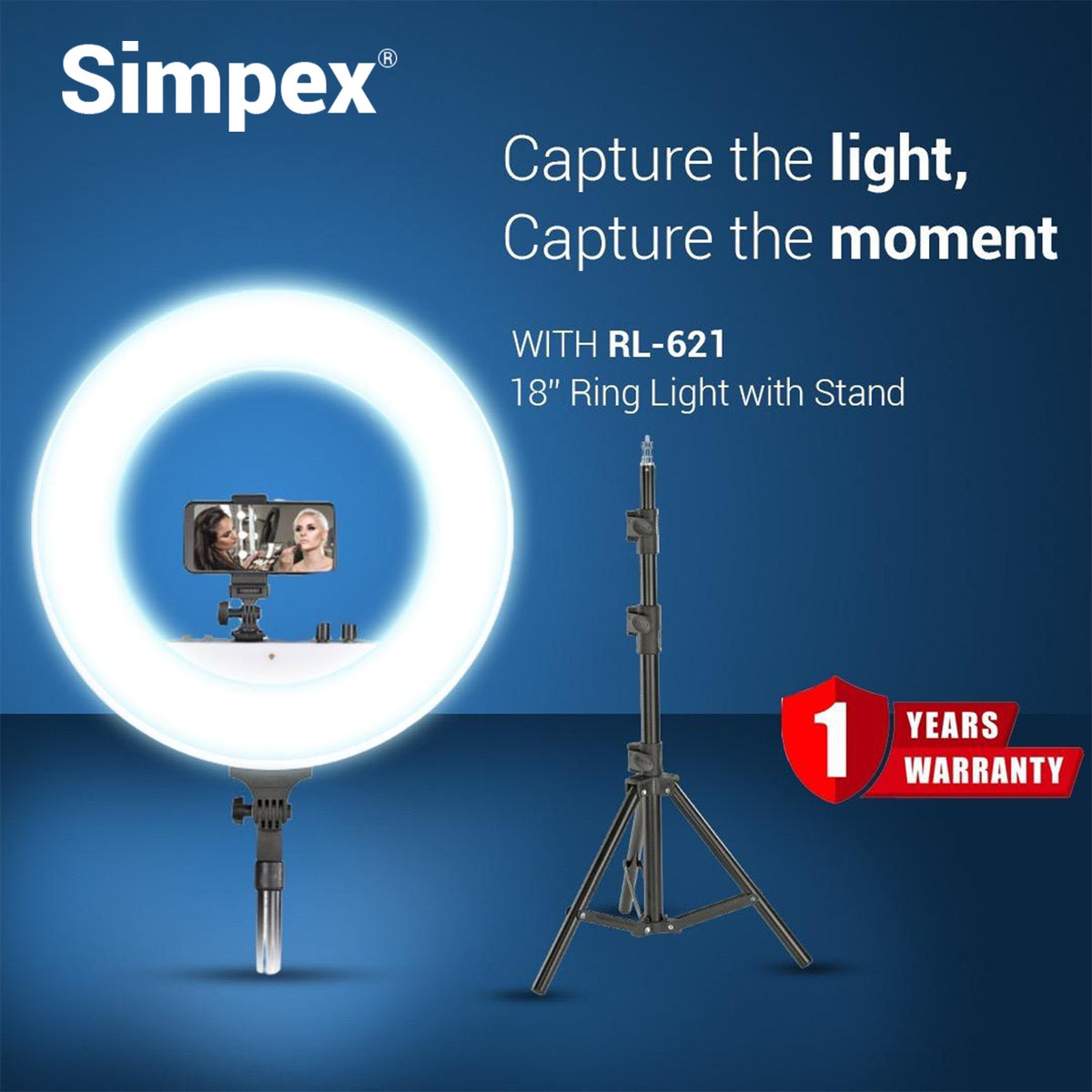 Simpex RL-621 18 Inch Bi-Colour LED Ring Light with Light Stand | for Makeup Vlogging YouTube Photography