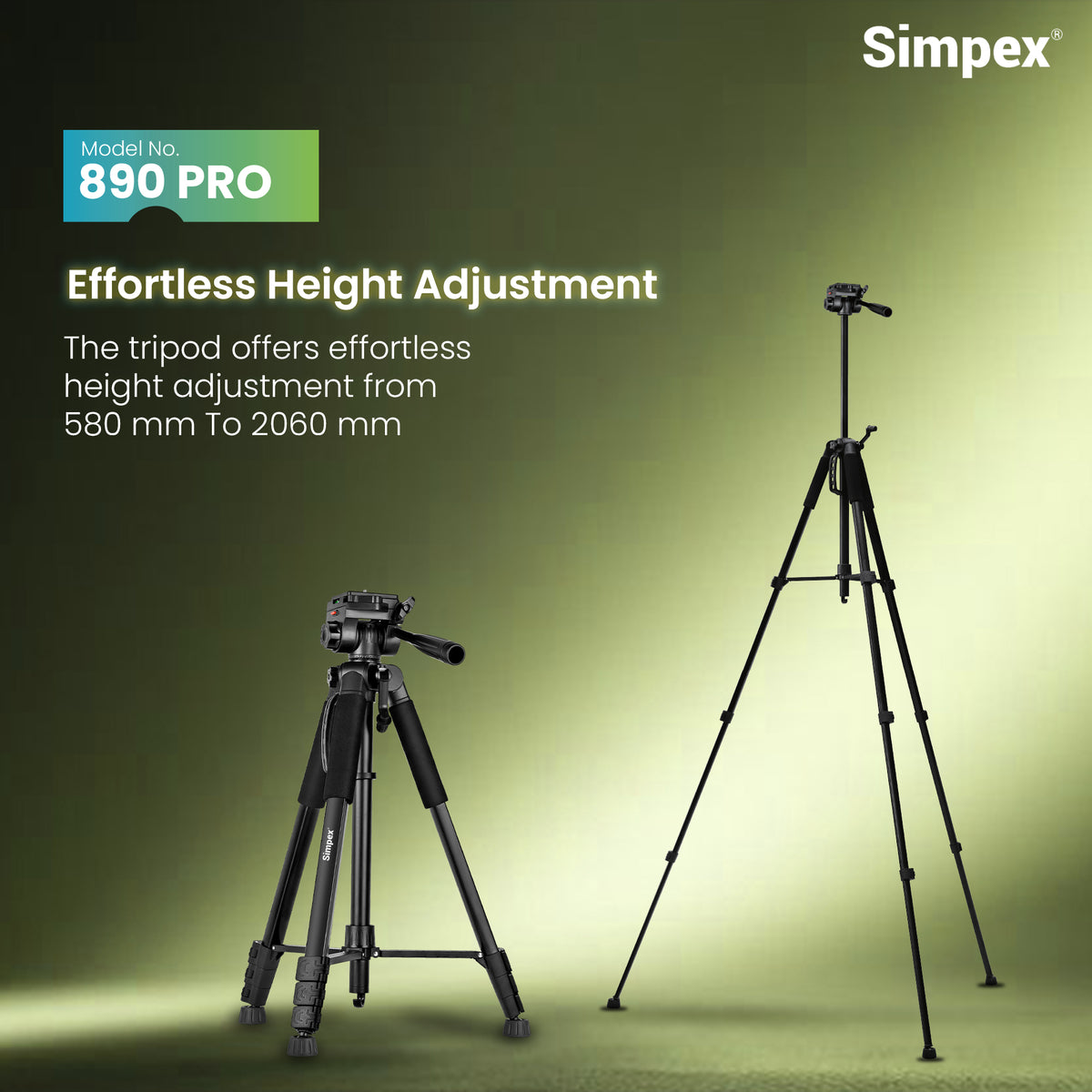 Simpex 890 PRO Platinum Aluminium Lightweight Tripod | Professional Support for DSLR Mirrorless Camera