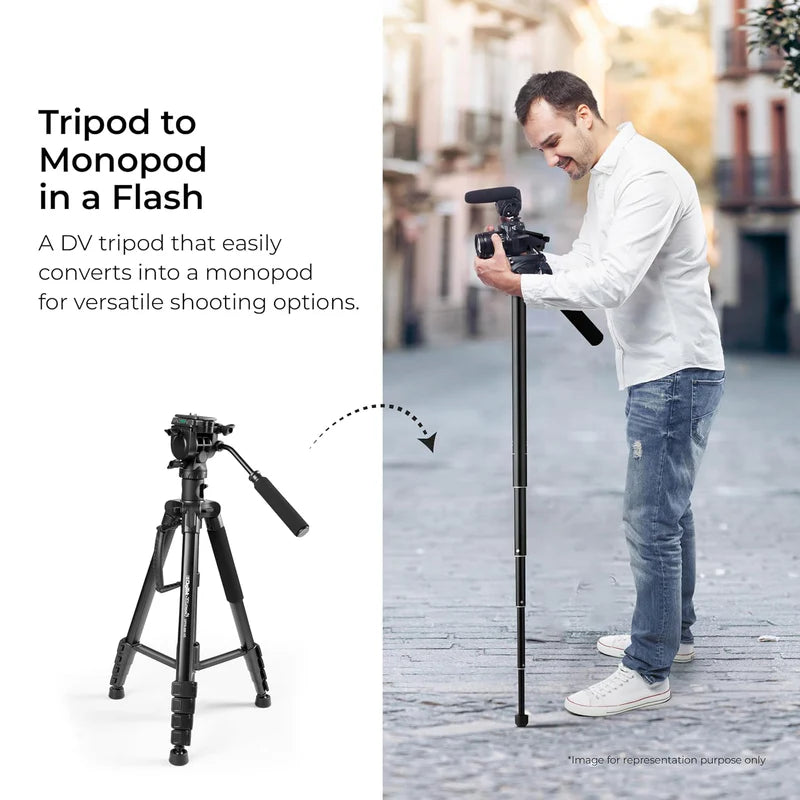 Digitek DPTR-895 VD 195cm Professional Tripod Cum Monopod | 5kg Load, 5-Section, Pan Head, Low Level Shooting for DSLR DV Camera