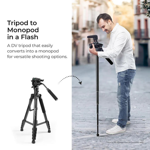 Digitek DPTR-895 VD 195cm Professional Tripod Cum Monopod | 5kg Load, 5-Section, Pan Head, Low Level Shooting for DSLR DV Camera