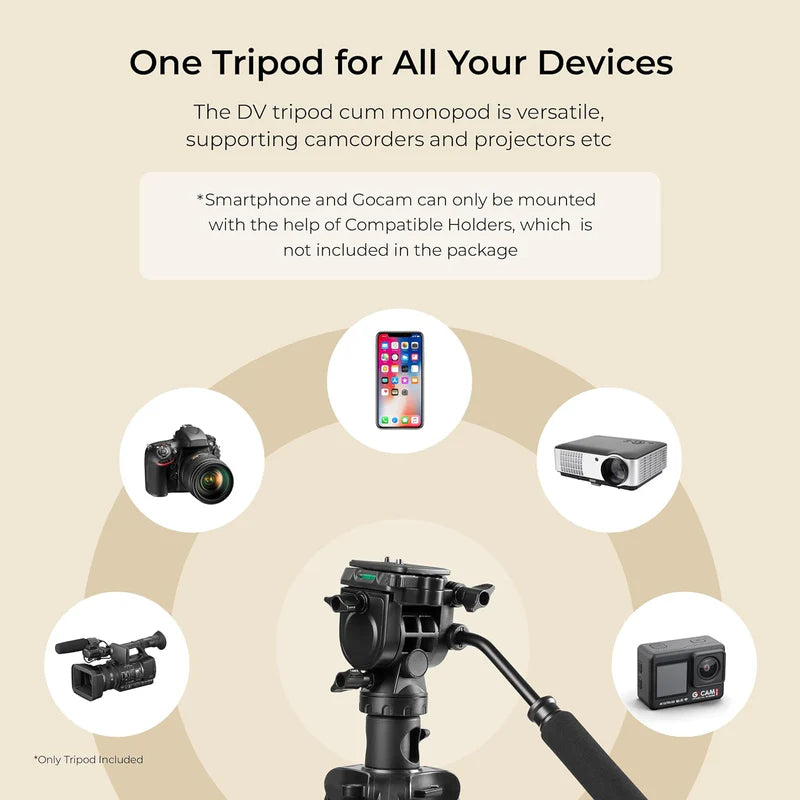 Digitek DPTR-895 VD 195cm Professional Tripod Cum Monopod | 5kg Load, 5-Section, Pan Head, Low Level Shooting for DSLR DV Camera