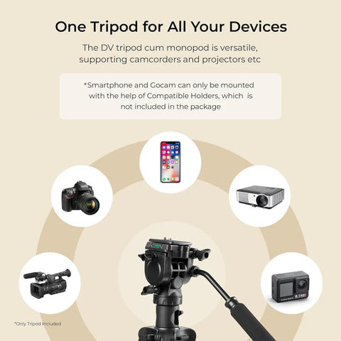Digitek DPTR-895 VD 195cm Professional Tripod Cum Monopod | 5kg Load, 5-Section, Pan Head, Low Level Shooting for DSLR DV Camera