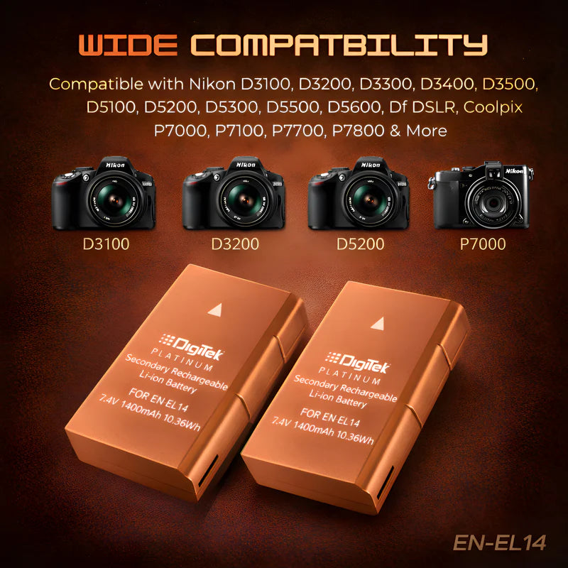 Digitek ENEL14 Platinum 1400mAh Rechargeable Li-ion Battery for Nikon DSLR Cameras