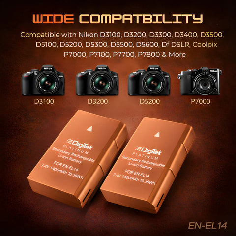 Digitek ENEL14 Platinum 1400mAh Rechargeable Li-ion Battery for Nikon DSLR Cameras