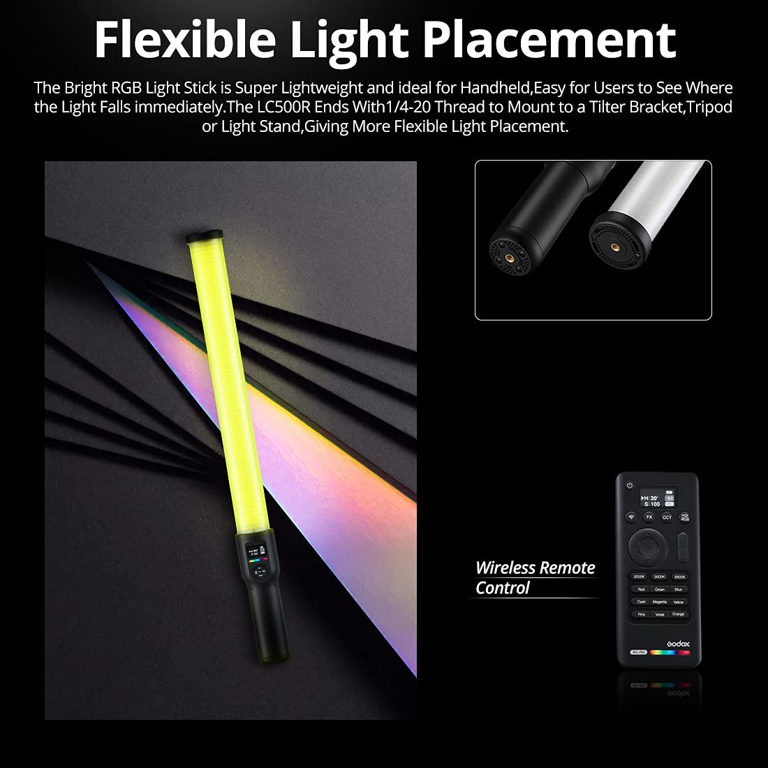 Godox LC500R RGB LED Light Stick | 23W, 2500K-8500K, CRI96/TLCI98, 14 FX Effects, Music Mode, 2 Year Warranty