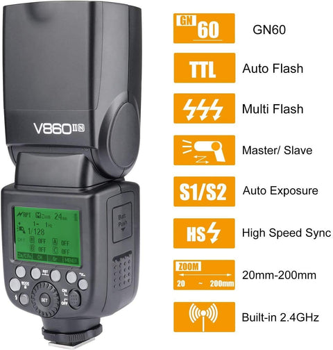 Godox V860II TTL Li-ion Flash | GN60, E-TTL, VB-18 Battery, HSS 1/8000s, 1 Year Warranty