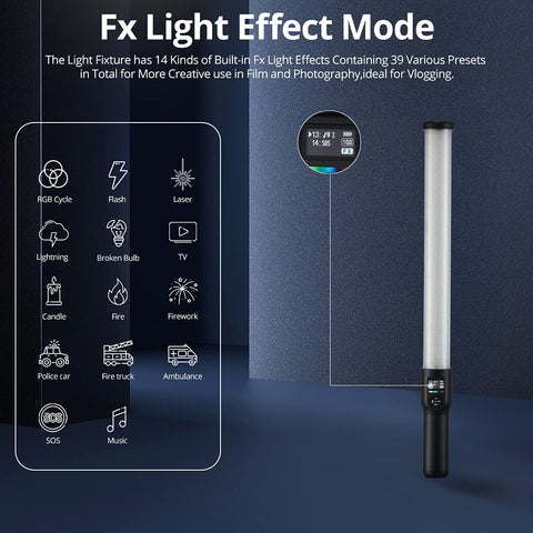 Godox LC500R RGB LED Light Stick | 23W, 2500K-8500K, CRI96/TLCI98, 14 FX Effects, Music Mode, 2 Year Warranty