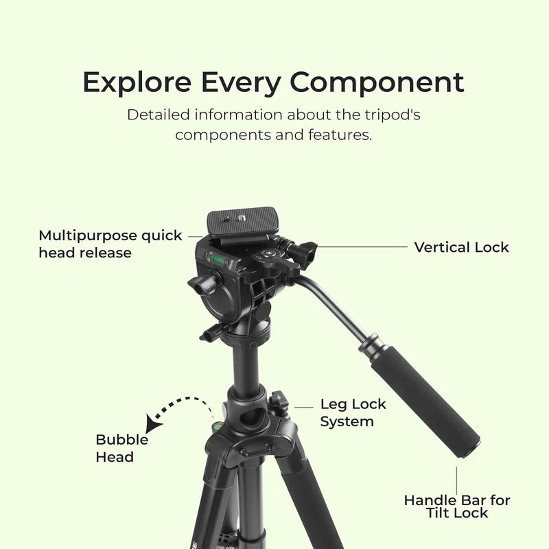 Digitek DPTR-895 VD 195cm Professional Tripod Cum Monopod | 5kg Load, 5-Section, Pan Head, Low Level Shooting for DSLR DV Camera