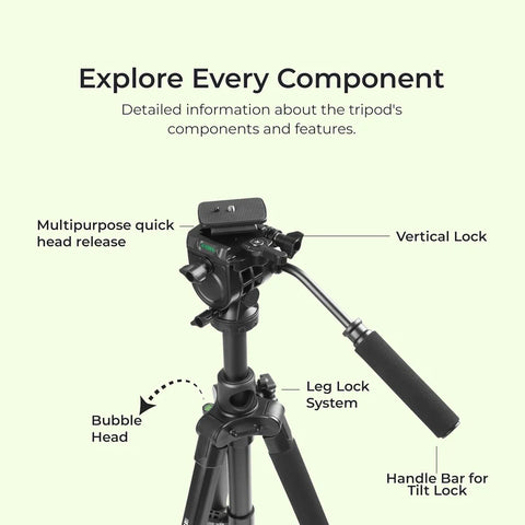 Digitek DPTR-895 VD 195cm Professional Tripod Cum Monopod | 5kg Load, 5-Section, Pan Head, Low Level Shooting for DSLR DV Camera