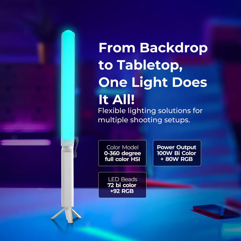 Digitek DSL-1000 RGB 100W Portable Handheld LED Stick Light Wand | 10000LM, CRI 97+, 20800mAh, 0-360 HSI, Professional Video Light