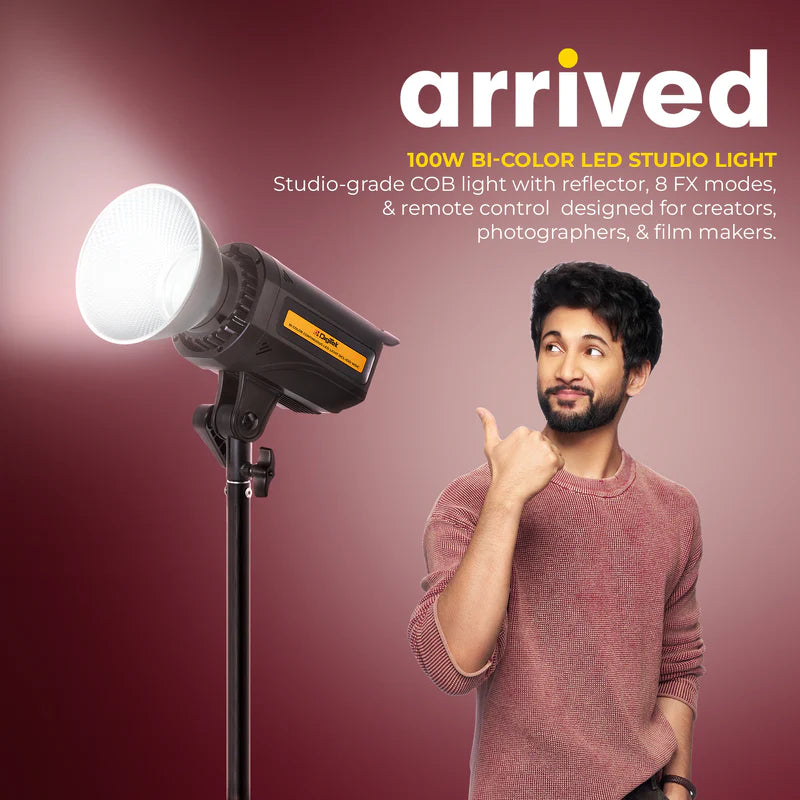 Digitek DCL-100 WDC 100W Bi-Colour Continuous LED Light with Reflector | 10600LM, AC/DC Power, 8 FX Modes, 2700K-6500K