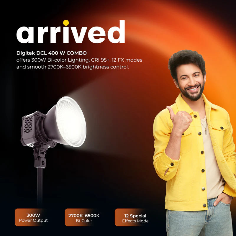 Digitek DCL-400W Combo 300W Bi-Colour COB LED Continuous Light | 18750LM, 2700K-6500K, Bowens, Reflector for Studio Shoots