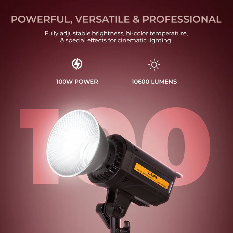 Digitek DCL-100 WDC 100W Bi-Colour Continuous LED Light with Reflector | 10600LM, AC/DC Power, 8 FX Modes, 2700K-6500K