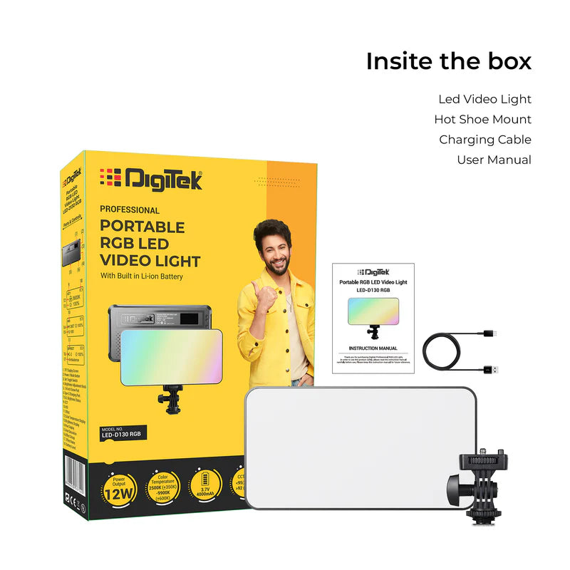 Digitek LED-D130 RGB 12W Portable Video LED Light | 4000mAh Battery, 2500K-9900K, CRI 95+, 21 FX Modes, HSI 360°