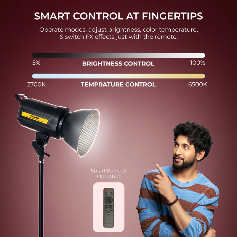 Digitek DCL-100 WDC 100W Bi-Colour Continuous LED Light with Reflector | 10600LM, AC/DC Power, 8 FX Modes, 2700K-6500K