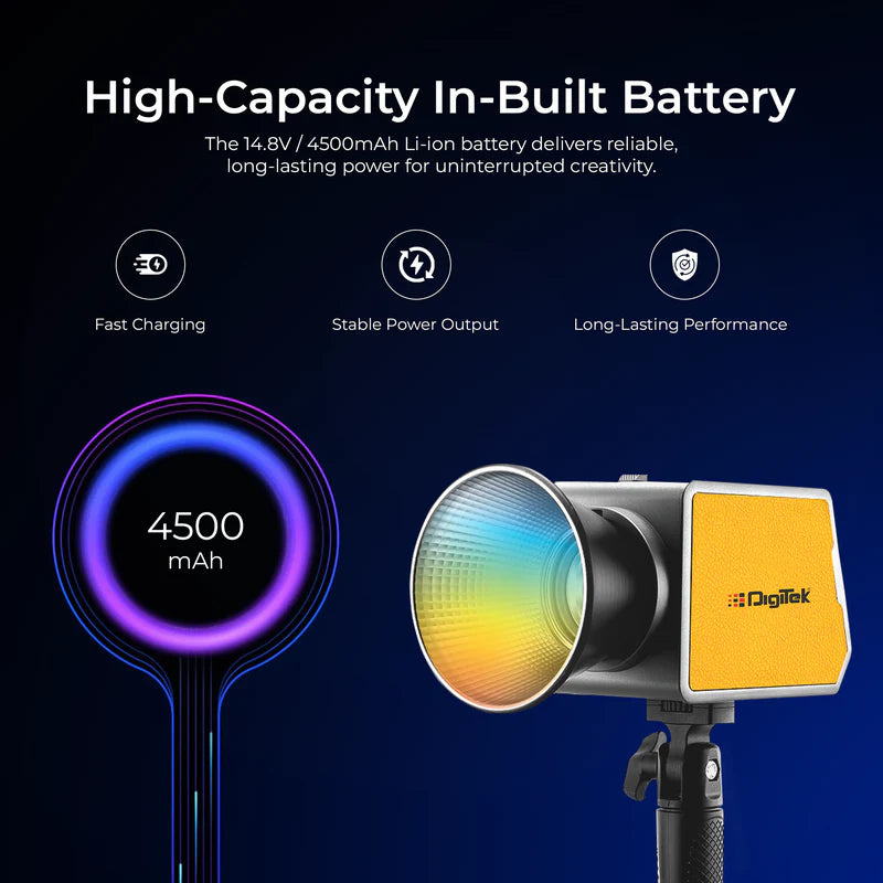Digitek DCL-100 WBC RGB 100W LED Video Light | Mini Bowens, 13000LM, CRI 97+, 4500mAh Battery, 20 FX, APP Control