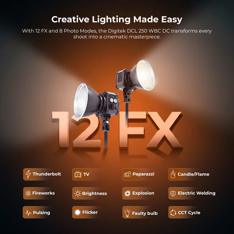 Digitek DCL-400W Combo 300W Bi-Colour COB LED Continuous Light | 18750LM, 2700K-6500K, Bowens, Reflector for Studio Shoots