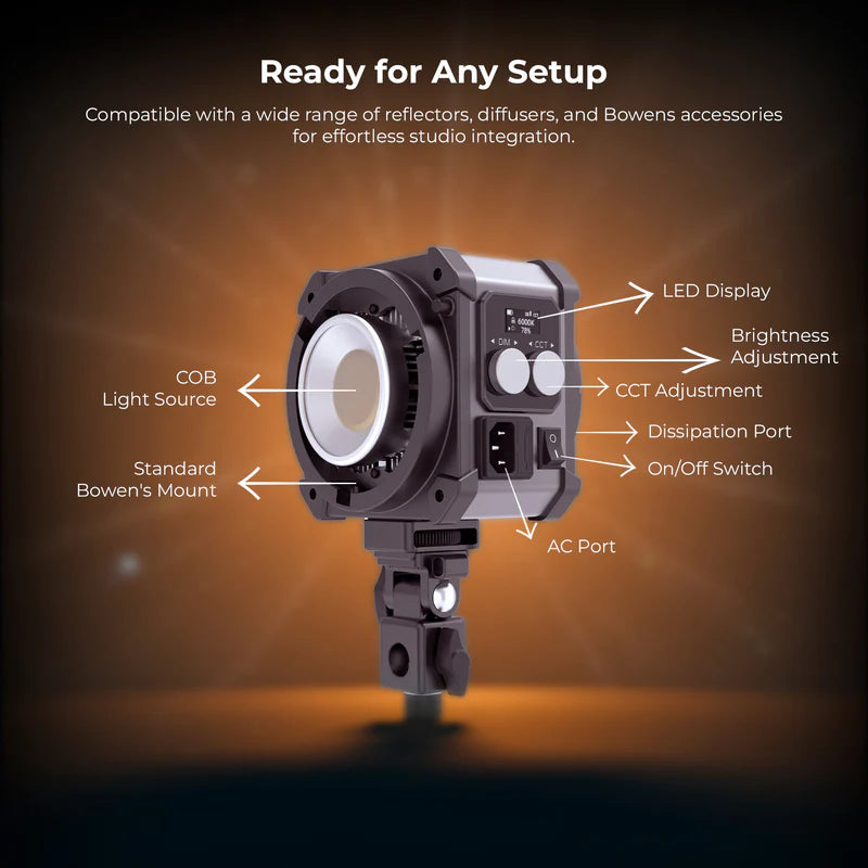 Digitek DCL-400W Combo 300W Bi-Colour COB LED Continuous Light | 18750LM, 2700K-6500K, Bowens, Reflector for Studio Shoots