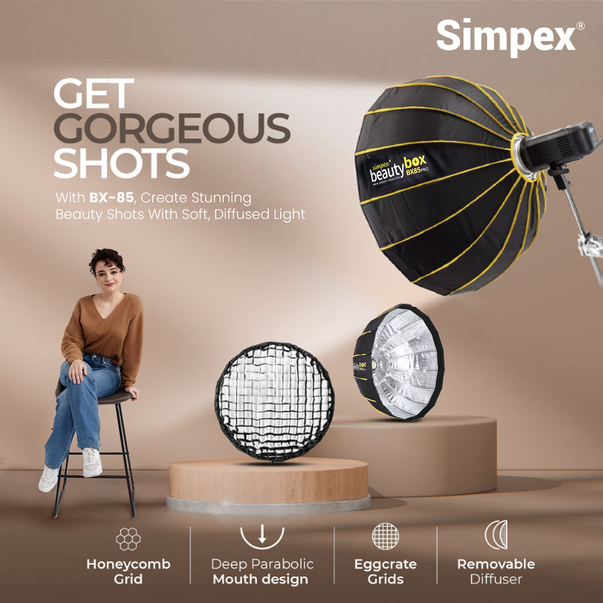 Simpex BX-85 Pro 85cm Beauty Dish Softbox | Bowens Mount for Studio Fashion Editorial Photography