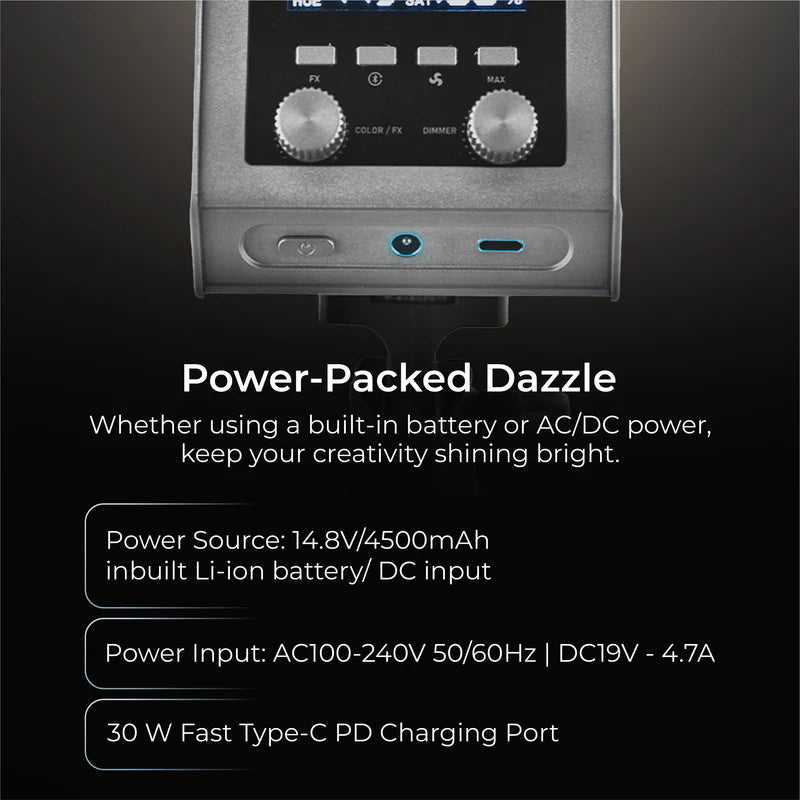 Digitek DCL-100 WBC 100W Bi-Colour Continuous LED Light | 13000LM, CRI 97+, Mini Bowens, 20 FX, APP Control, 4500mAh Battery