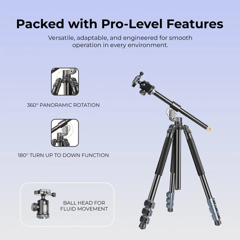 Digitek DTR-540 BH Heavy Duty Multi-Angle DV Tripod Cum Monopod | 8kg Load, 6.26ft, 360° Ball Head, 4-Section for DSLR Video
