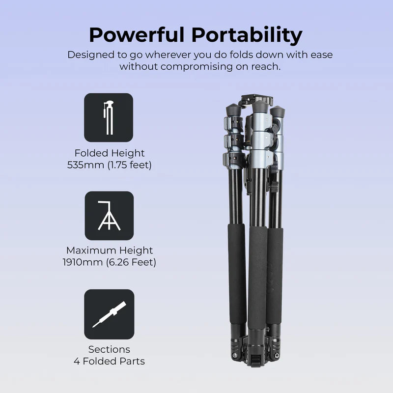 Digitek DTR-540 BH Heavy Duty Multi-Angle DV Tripod Cum Monopod | 8kg Load, 6.26ft, 360° Ball Head, 4-Section for DSLR Video
