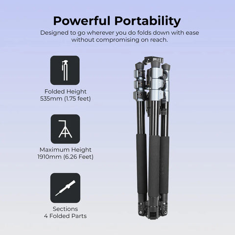 Digitek DTR-540 BH Heavy Duty Multi-Angle DV Tripod Cum Monopod | 8kg Load, 6.26ft, 360° Ball Head, 4-Section for DSLR Video