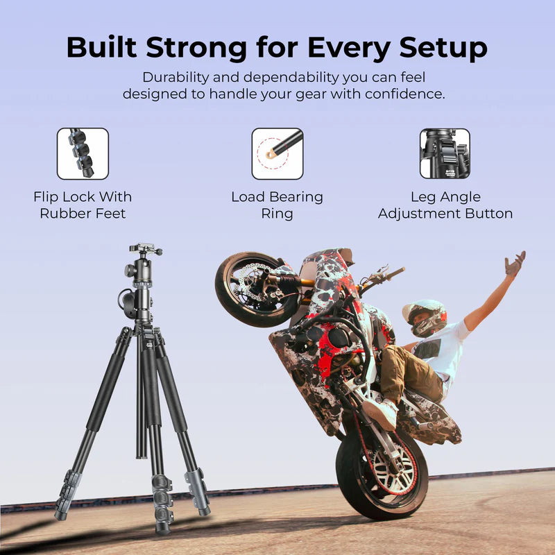 Digitek DTR-540 BH Heavy Duty Multi-Angle DV Tripod Cum Monopod | 8kg Load, 6.26ft, 360° Ball Head, 4-Section for DSLR Video